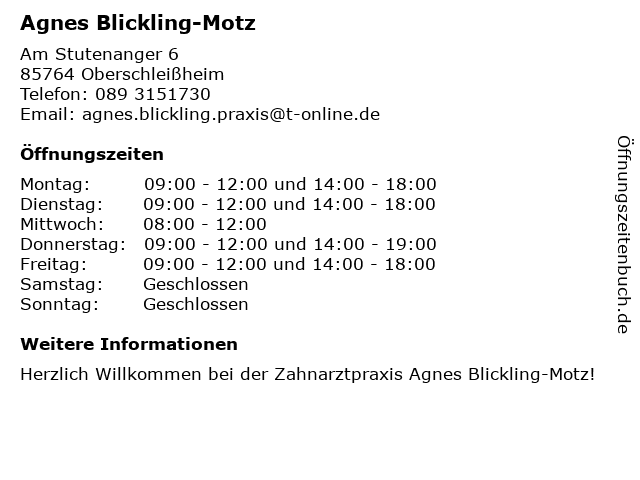 Agnes Blickling-Motz in Oberschleißheim: Adresse und Öffnungszeiten