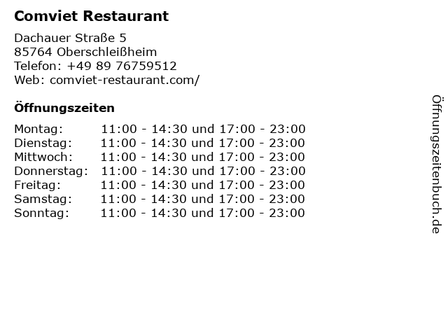 Comviet Restaurant in Oberschleißheim: Adresse und Öffnungszeiten