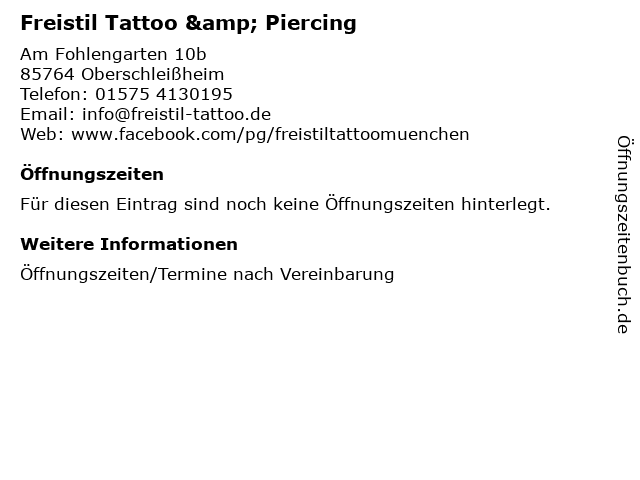 Freistil Tattoo & Piercing in Oberschleißheim: Adresse und Öffnungszeiten