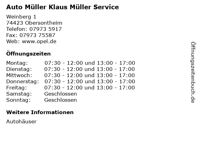 Auto Müller Klaus Müller Service in Obersontheim: Adresse und Öffnungszeiten