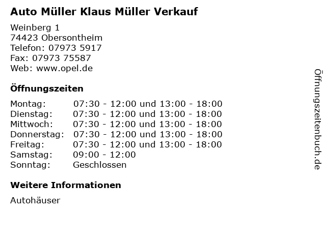 Auto Müller Klaus Müller Verkauf in Obersontheim: Adresse und Öffnungszeiten
