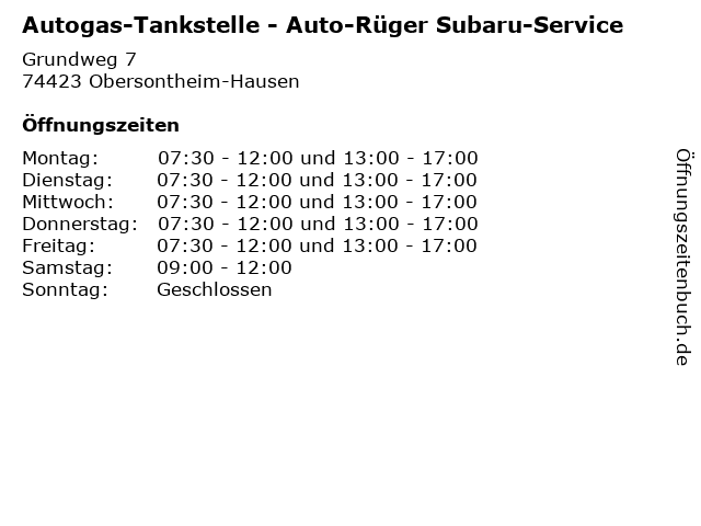 Autogas-Tankstelle - Auto-Rüger Subaru-Service in Obersontheim-Hausen: Adresse und Öffnungszeiten