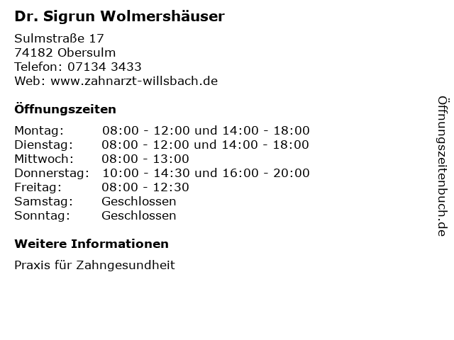 Dr. Sigrun Wolmershäuser in Obersulm: Adresse und Öffnungszeiten