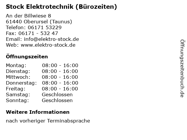 Stock Elektrotechnik (Bürozeiten) in Oberursel (Taunus): Adresse und Öffnungszeiten