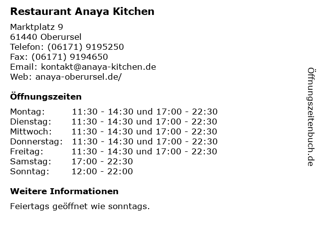 Anaya Kitchen in Oberursel: Adresse und Öffnungszeiten