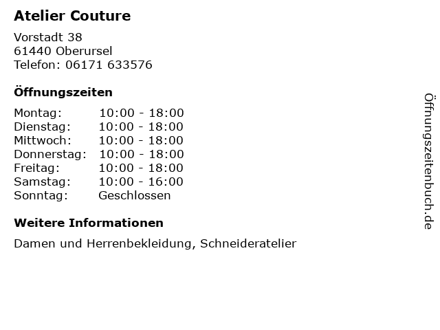 Atelier Couture in Oberursel: Adresse und Öffnungszeiten
