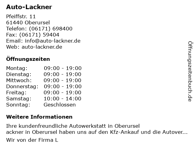Auto-Lackner in Oberursel: Adresse und Öffnungszeiten