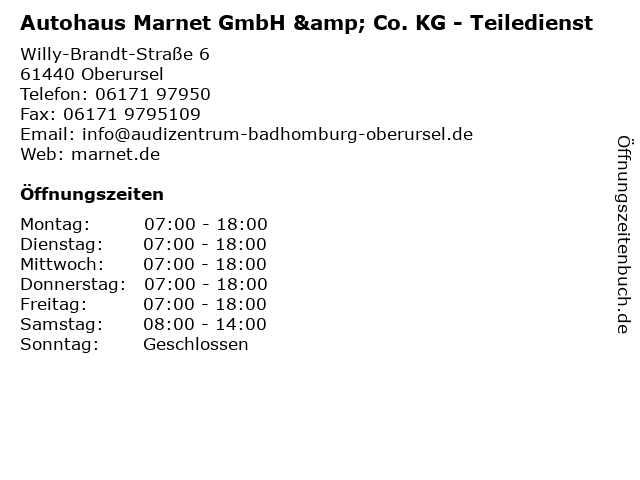Autohaus Marnet GmbH & Co. KG - Teiledienst in Oberursel: Adresse und Öffnungszeiten