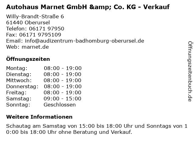 Autohaus Marnet GmbH & Co. KG - Verkauf in Oberursel: Adresse und Öffnungszeiten