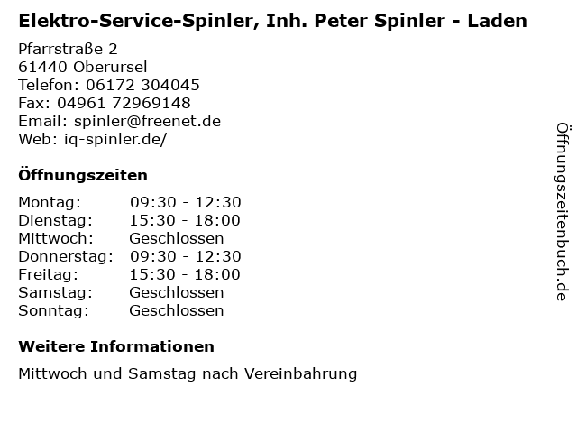 Elektro-Service-Spinler, Inh. Peter Spinler - Laden in Oberursel: Adresse und Öffnungszeiten