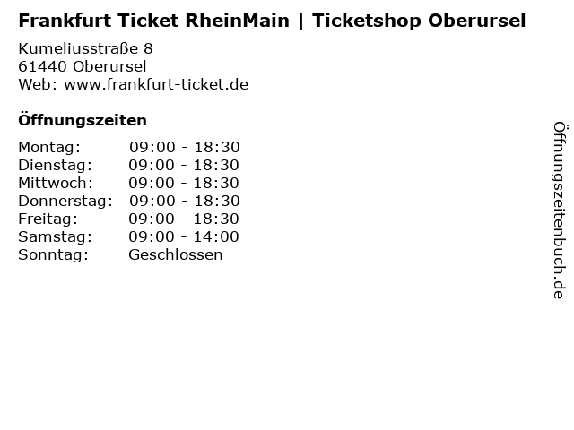 Frankfurt Ticket RheinMain | Ticketshop Oberursel in Oberursel: Adresse und Öffnungszeiten
