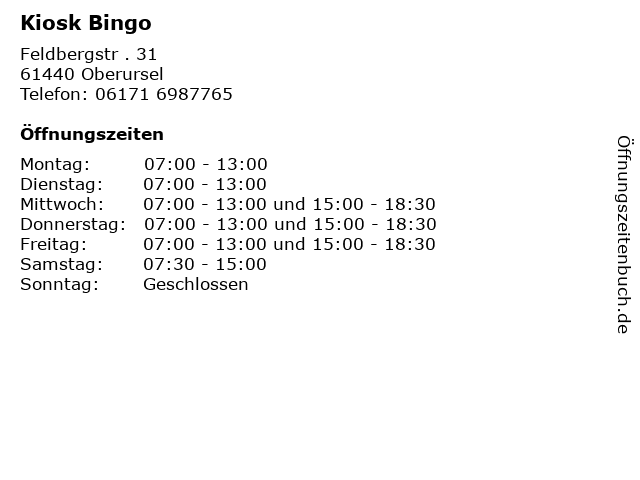 Kiosk Bingo in Oberursel: Adresse und Öffnungszeiten
