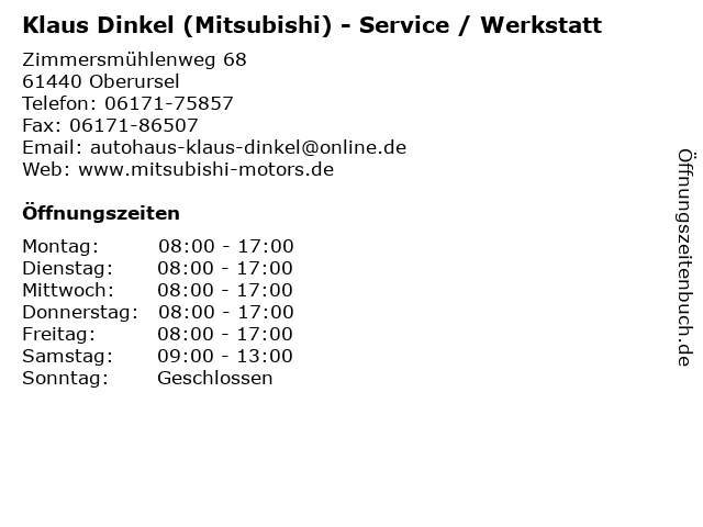 Klaus Dinkel (Mitsubishi) - Service / Werkstatt in Oberursel: Adresse und Öffnungszeiten