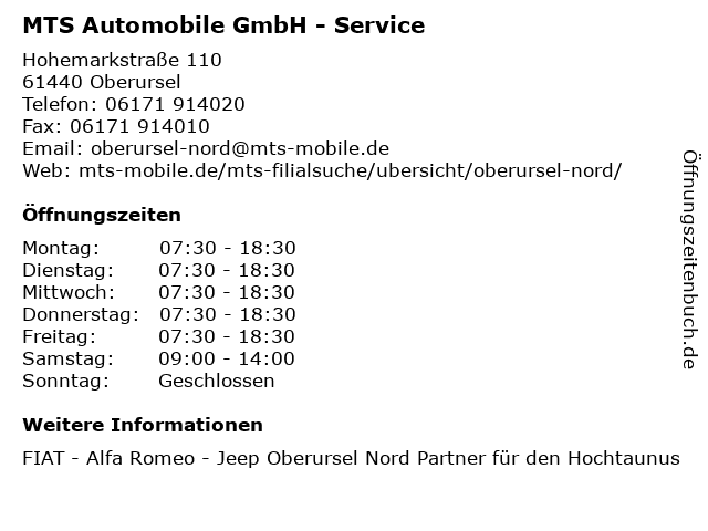 MTS Automobile GmbH - Service in Oberursel: Adresse und Öffnungszeiten