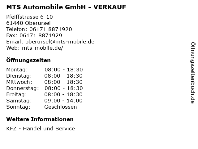 MTS Automobile GmbH - VERKAUF in Oberursel: Adresse und Öffnungszeiten