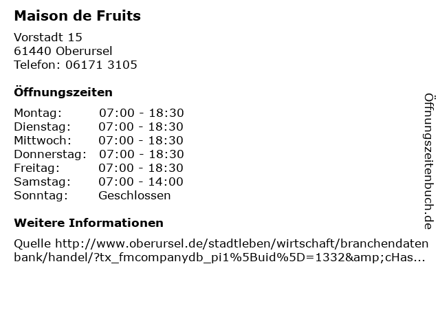 Maison de Fruits in Oberursel: Adresse und Öffnungszeiten