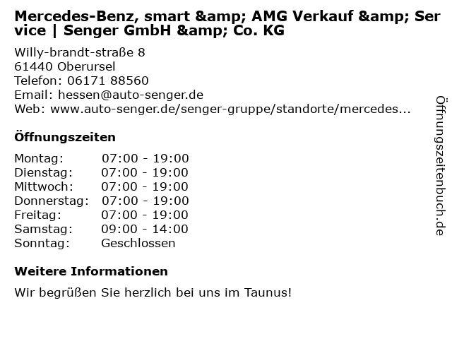 Mercedes-Benz, smart & AMG Verkauf & Service | Senger GmbH & Co. KG in Oberursel: Adresse und Öffnungszeiten