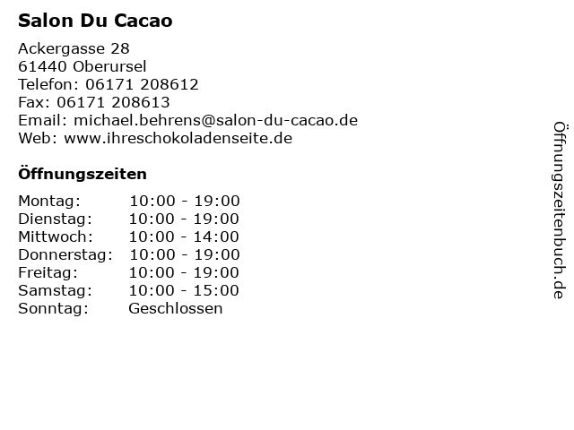 Salon Du Cacao in Oberursel: Adresse und Öffnungszeiten