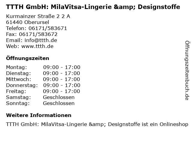 TTTH GmbH: MilaVitsa-Lingerie & Designstoffe in Oberursel: Adresse und Öffnungszeiten