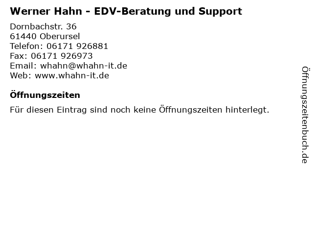 Werner Hahn - EDV-Beratung und Support in Oberursel: Adresse und Öffnungszeiten