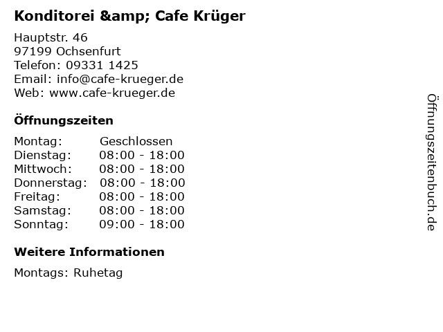 Konditorei & Cafe Krüger in Ochsenfurt: Adresse und Öffnungszeiten