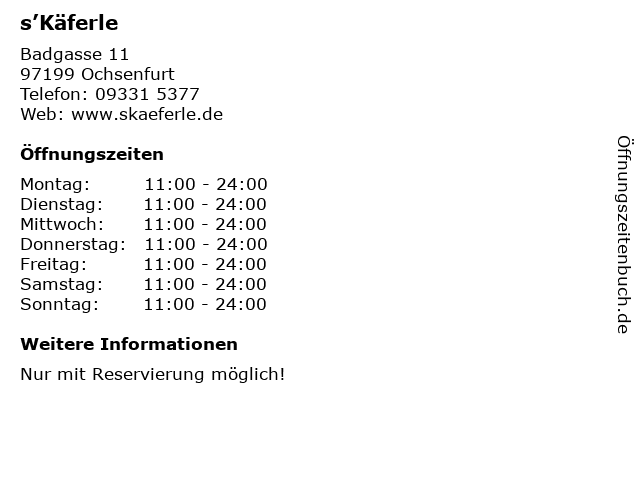 s’Käferle in Ochsenfurt: Adresse und Öffnungszeiten