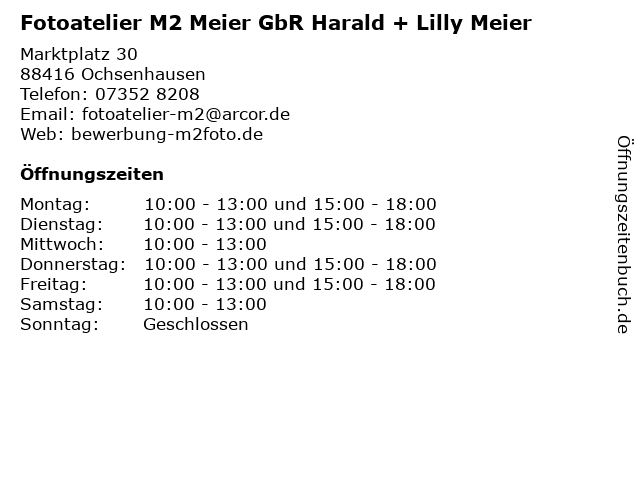 Fotoatelier M2 Meier GbR Harald + Lilly Meier in Ochsenhausen: Adresse und Öffnungszeiten