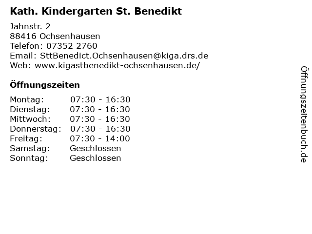 Kath. Kindergarten St. Benedikt in Ochsenhausen: Adresse und Öffnungszeiten