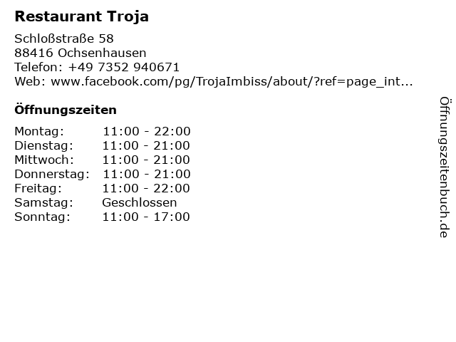 Restaurant Troja in Ochsenhausen: Adresse und Öffnungszeiten