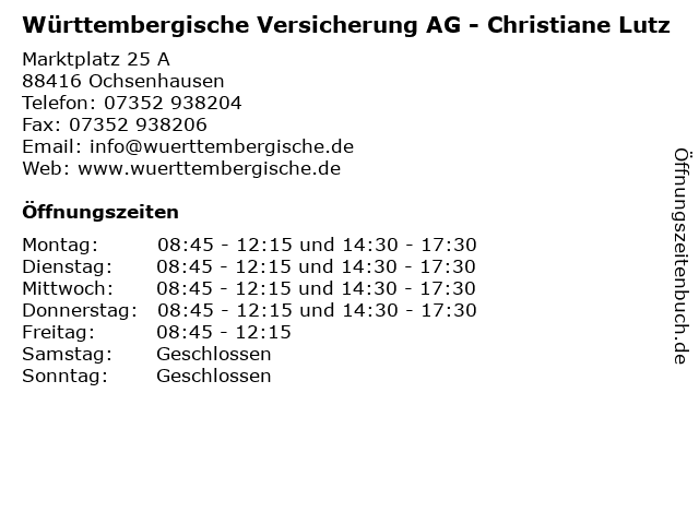Württembergische Versicherung AG - Christiane Lutz in Ochsenhausen: Adresse und Öffnungszeiten