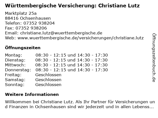 Württembergische Versicherung: Christiane Lutz in Ochsenhausen: Adresse und Öffnungszeiten