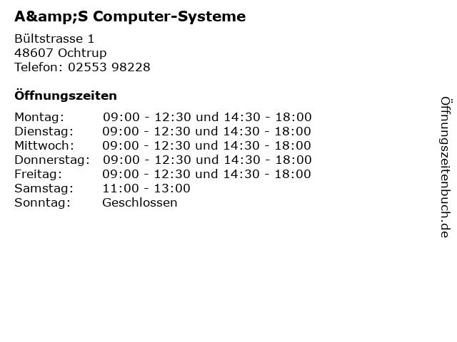 A&S Computer-Systeme in Ochtrup: Adresse und Öffnungszeiten