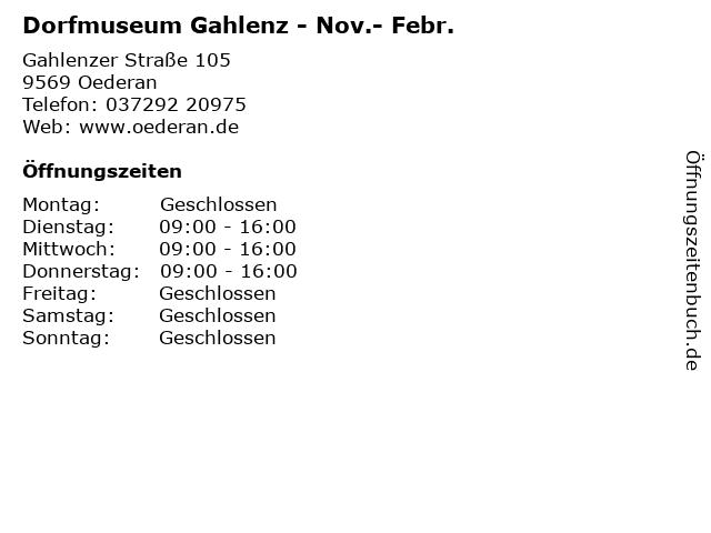 Dorfmuseum Gahlenz - Nov.- Febr. in Oederan: Adresse und Öffnungszeiten