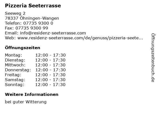 Pizzeria Seeterrasse in Öhningen-Wangen: Adresse und Öffnungszeiten