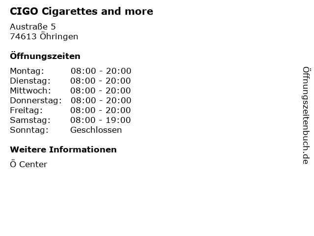 CIGO Cigarettes and more in Öhringen: Adresse und Öffnungszeiten