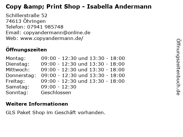 Copy & Print Shop - Isabella Andermann in Öhringen: Adresse und Öffnungszeiten