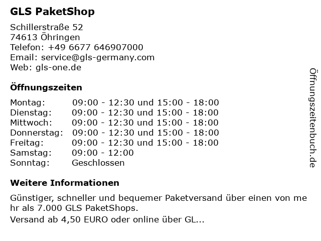 GLS PaketShop in Öhringen: Adresse und Öffnungszeiten