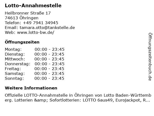 Lotto-Annahmestelle in Öhringen: Adresse und Öffnungszeiten