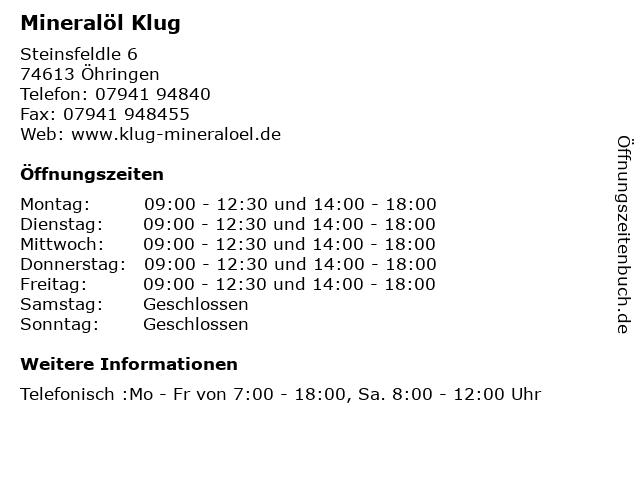 Mineralöl Klug in Öhringen: Adresse und Öffnungszeiten