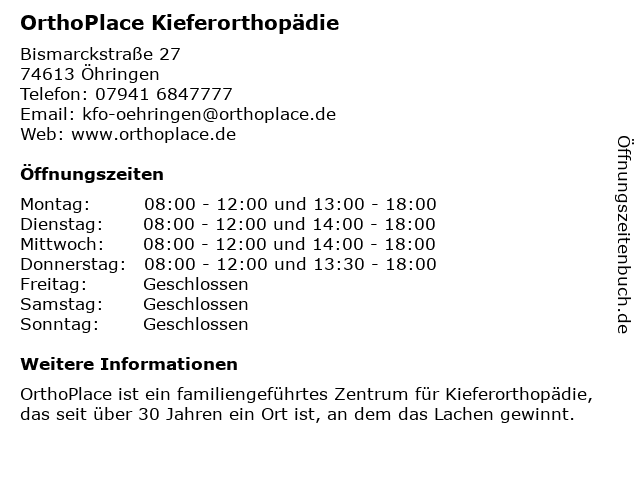 Orthoplace Öhringen in Öhringen: Adresse und Öffnungszeiten