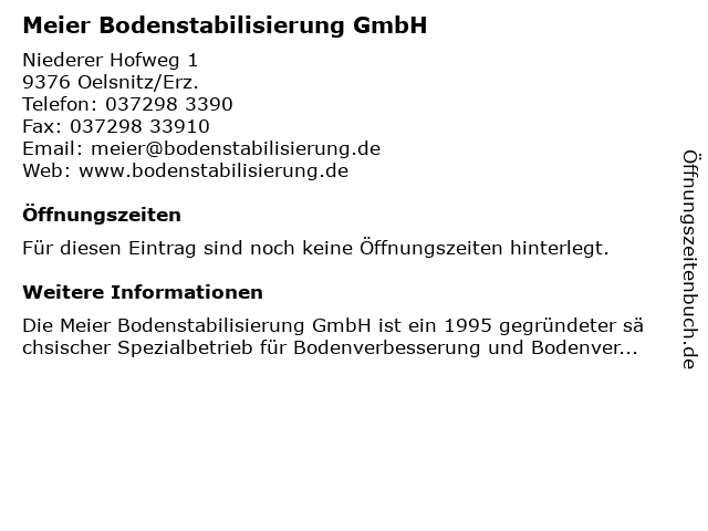 Meier Bodenstabilisierung GmbH in Oelsnitz/Erzgeb.: Adresse und Öffnungszeiten