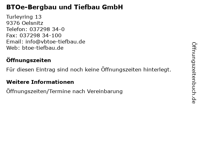 BTOe-Bergbau und Tiefbau GmbH in Oelsnitz: Adresse und Öffnungszeiten