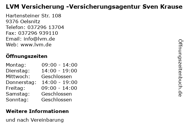 LVM Versicherung -Versicherungsagentur Sven Krause in Oelsnitz: Adresse und Öffnungszeiten