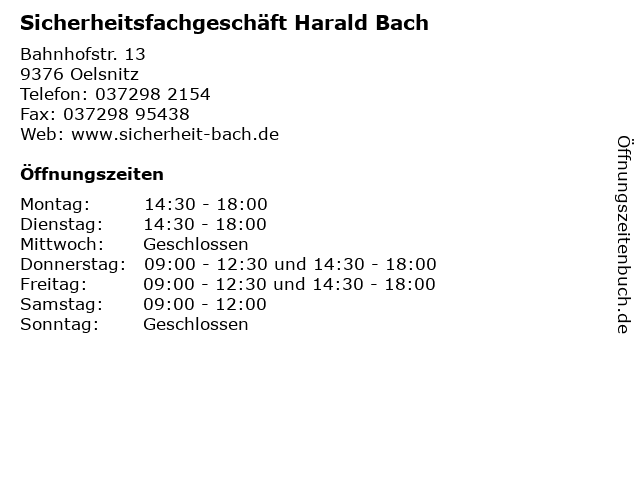Sicherheitsfachgeschäft Harald Bach in Oelsnitz: Adresse und Öffnungszeiten