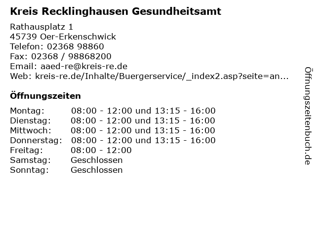 Kreis Recklinghausen Gesundheitsamt in Oer-Erkenschwick: Adresse und Öffnungszeiten