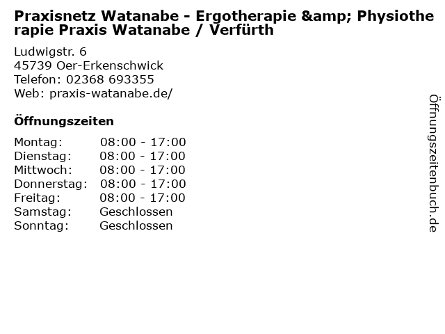 Praxisnetz Watanabe - Ergotherapie & Physiotherapie Praxis Watanabe / Verfürth in Oer-Erkenschwick: Adresse und Öffnungszeiten