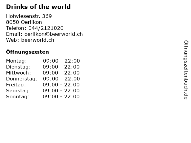 Drinks of the world in Oerlikon: Adresse und Öffnungszeiten