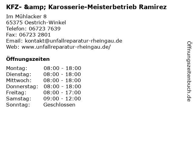 KFZ- & Karosserie-Meisterbetrieb Ramirez in Oestrich-Winkel: Adresse und Öffnungszeiten
