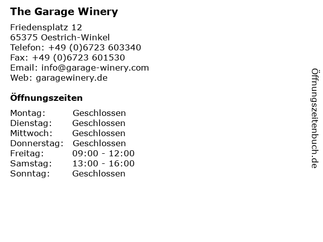 The Garage Winery in Oestrich-Winkel: Adresse und Öffnungszeiten