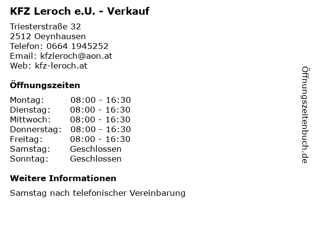 KFZ Leroch e.U. - Verkauf in Oeynhausen: Adresse und Öffnungszeiten